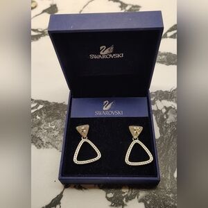 Swarovski Crystal Silver  Triangle Earrings NIB